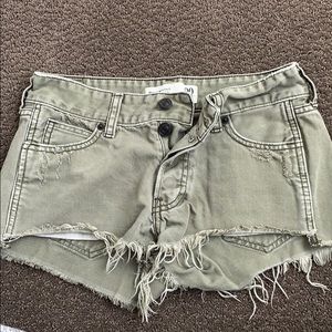 Army green denim shorts